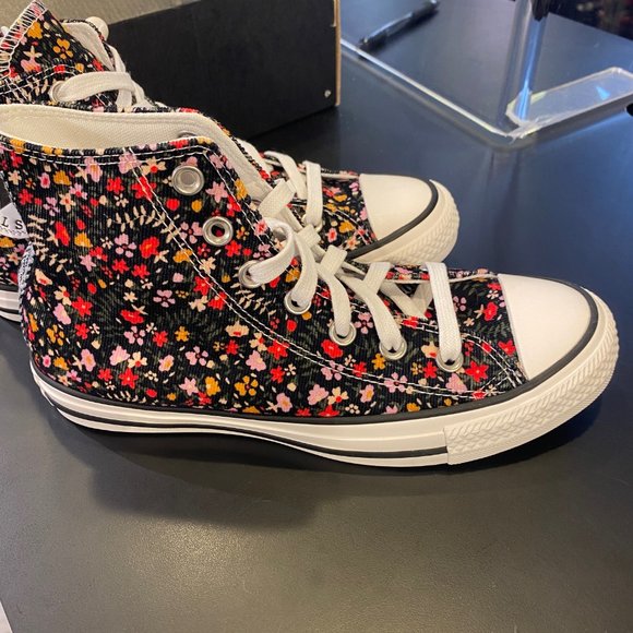 New Converse All Star Hi Corduroy Black Floral Sneakers - Picture 5 of 6